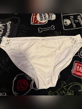 No Boundaries White Bikini Bottom with Side Ring Detail